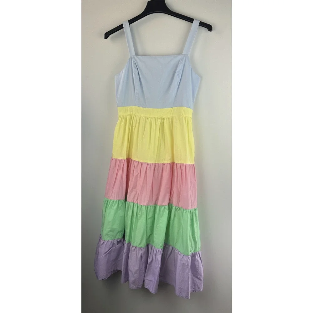 English Factory Pastel Color Block Tiered Midi Dress Sleeveless Size Medium - Picture 2 of 16